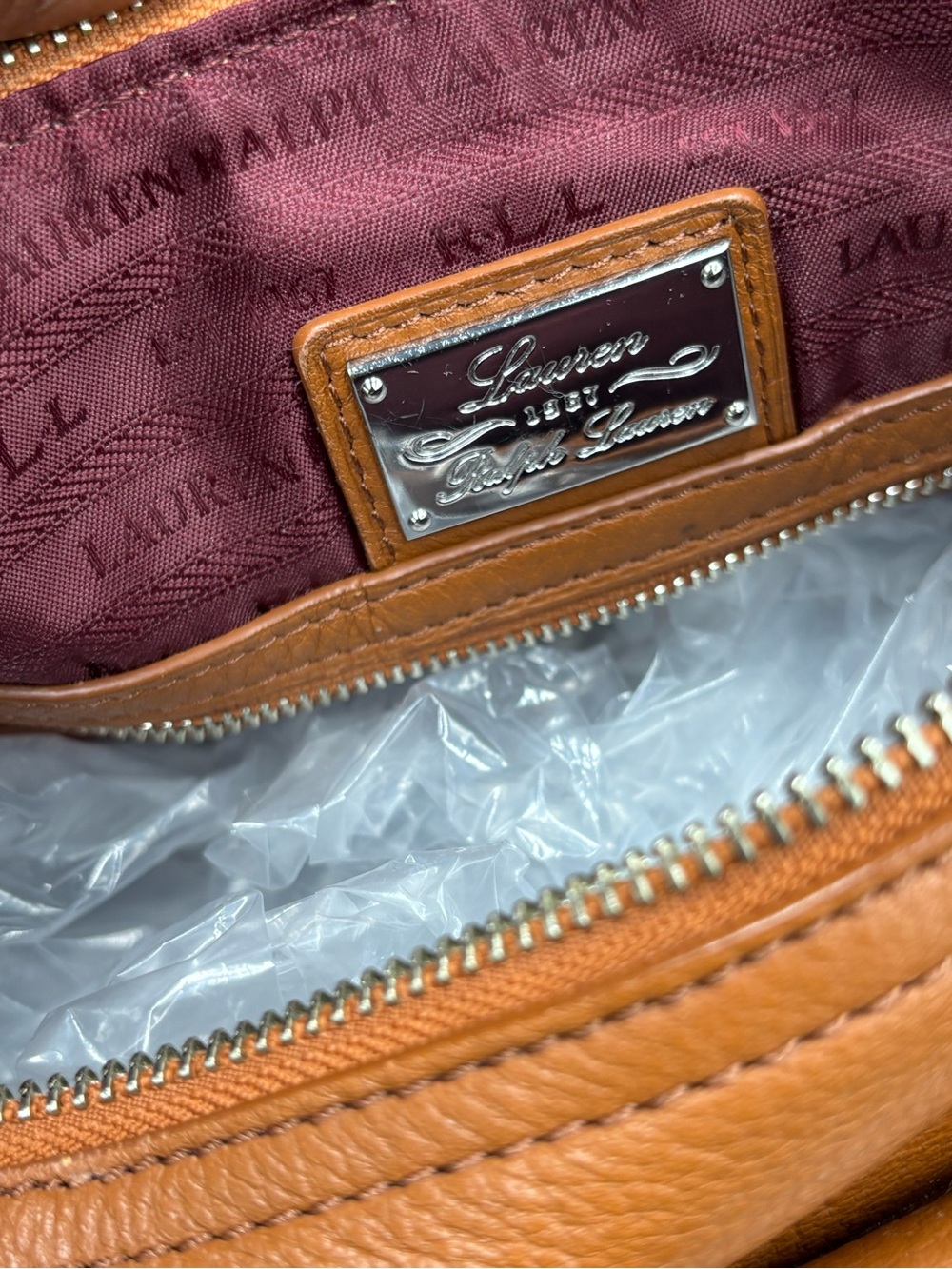 Lauren Ralph Lauren LRL Brown Pebbled Leather Shoulder Bag Buckle Flap - Picture 6 of 12